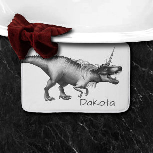 Dinocorn Silver   Fantasy Unicorn Horned Dinosaur Bath Mat