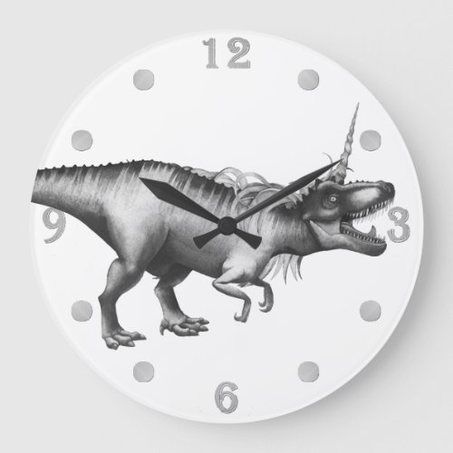 Dinocorn Silver  Fantasy Unicorn Horned Dinosaur Large Clock