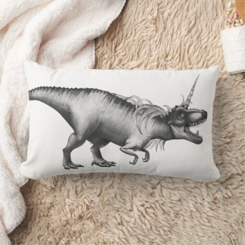 Dinocorn Silver  Fantasy Unicorn Horned Dinosaur Lumbar Pillow