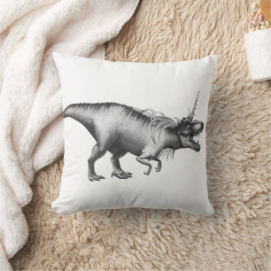 Dinocorn Silver Fantasy Unicorn Horned Dinosaur Throw Pillow