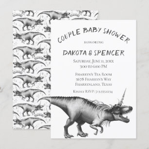 Dinocorn Silver Monochrome Couples Baby Shower Invitation