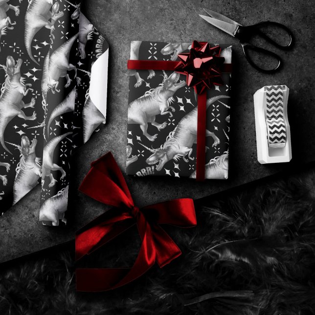 Dinocorn Silver Pattern | Fantasy Black and White Wrapping Paper (Creator Uploaded)