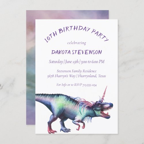 Dinocorn Watercolor  Unicorn Dinosaur Birthday Invitation