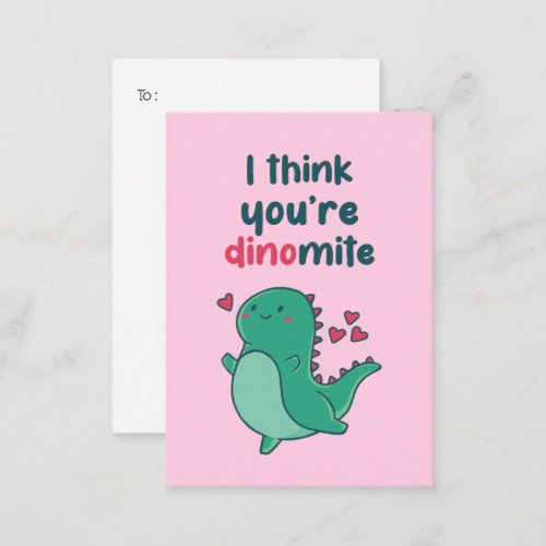 Dinomite Cute Dino Pun Funny Kids Valentines Day Note Card