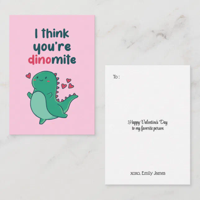 Dinomite Cute Dino Pun Funny Kids Valentine's Day Note Card | Zazzle