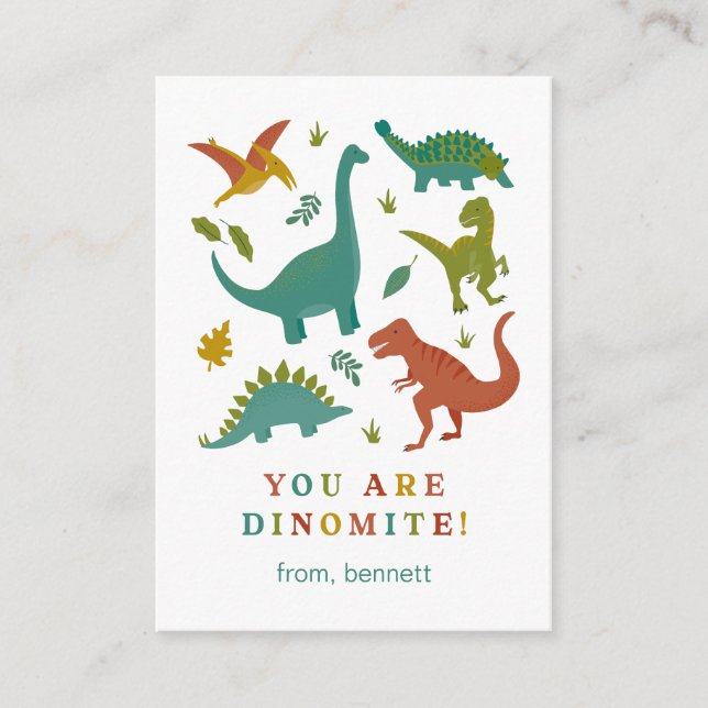 Dinomite Dinosaur Classroom Valentine Card (Front)