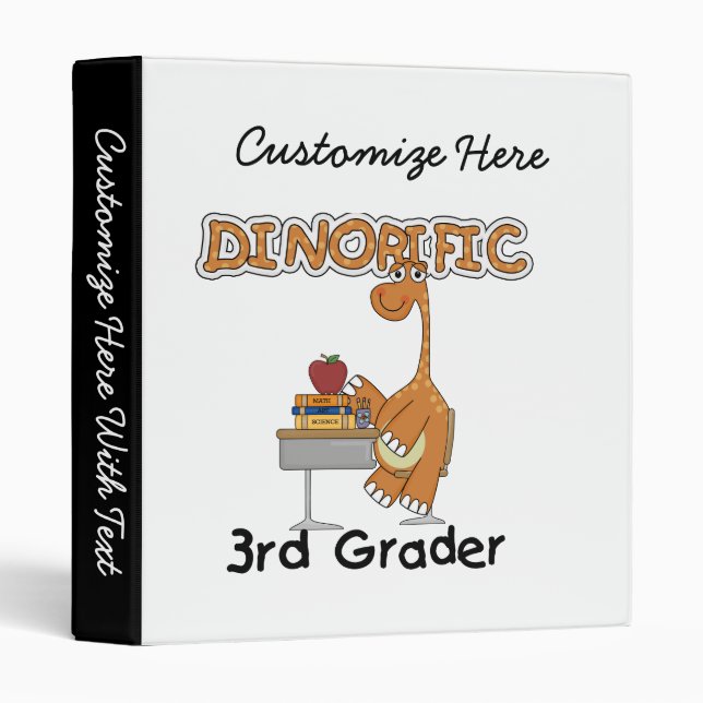 Dinorific 3rd Grader T-shirts and Gifts 3 Ring Binder (Front/Spine)