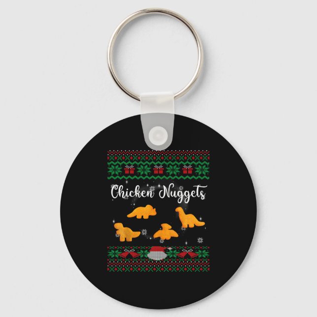Dinos Chicken Nuggets Ugly Christmas Sweater Funny Keychain (Front)