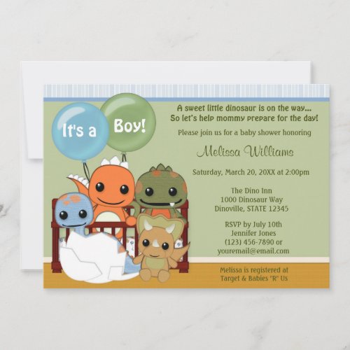 Dinos DINOSAUR Baby Shower invitation boy DAPC