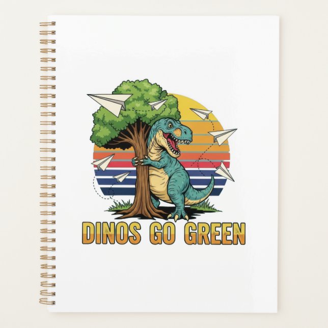 Dinos Go Green – Retro Eco Dinosaur Design Planner (Front)