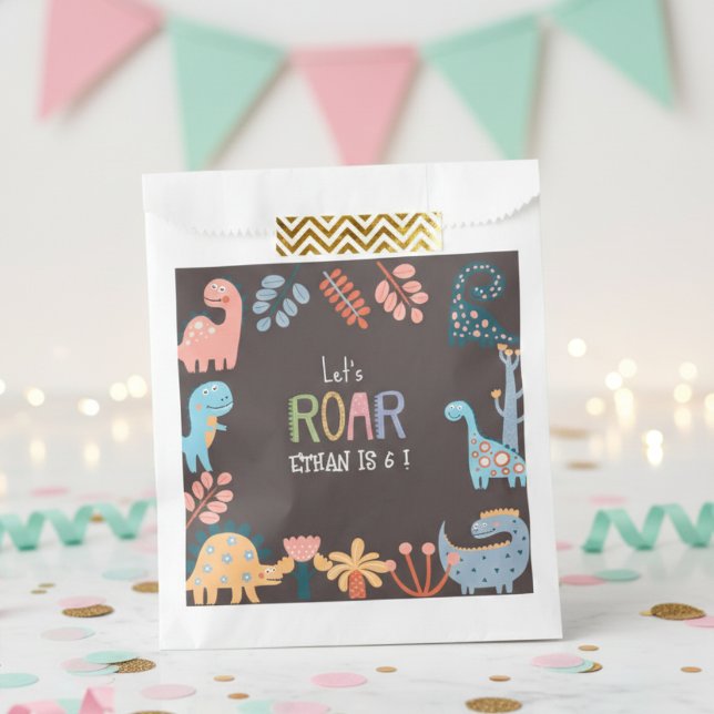 Dinos let's roar kids birthday favor bag (Creator Uploaded)