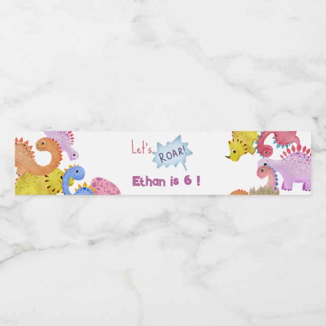Dinos let's roar kids birthday water bottle label (Single Label)