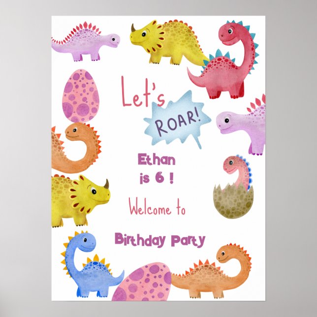 Dinos let's roar kids birthday welcome poster (Front)