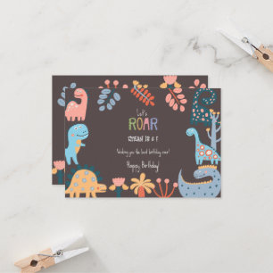 Dinos let's roar kids happy birthday card