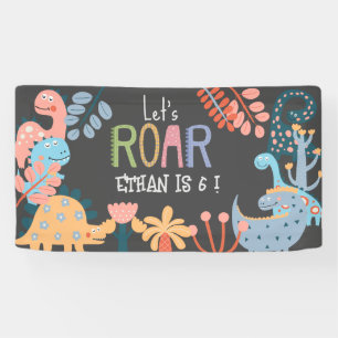 Dinos let's roar kids prehistoric birthday banner