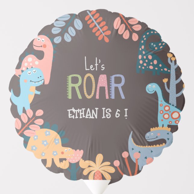 Dinos let's roar prehistoric kids birthday balloon (Front)