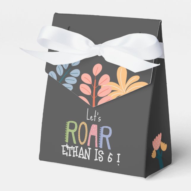 Dinos let's roar prehistoric kids birthday favor boxes (Front Side)