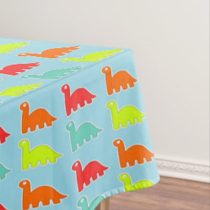 Dinos on blue tablecloth