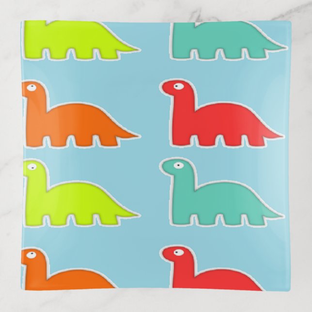 Dinos on blue trinket tray (Front)