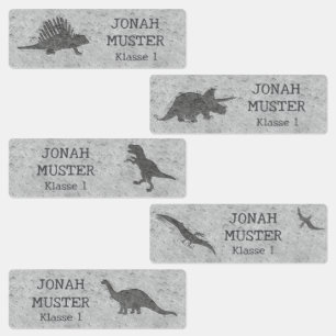 Dinos on stone - gray kids' labels