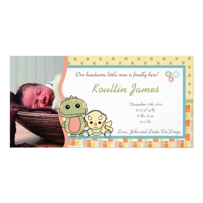 Dinos Play Dinosaurs Rex Photo Birth Announcement Photo Card Template