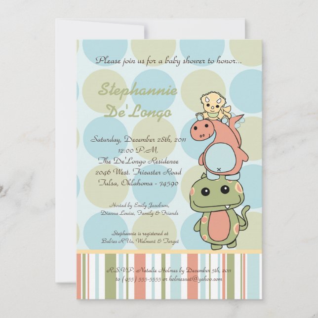 Dinos Play Dinosaurs T Rex Baby Shower Invitation (Front)