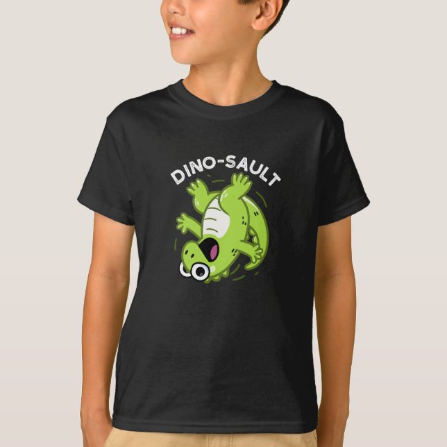 Dinosault Funny Dinosaur Pun Dark BG T-Shirt (Front)