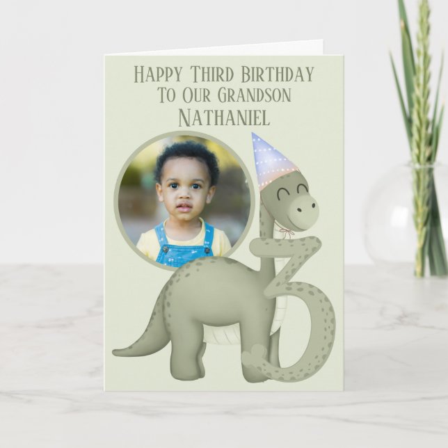 Dinosaur 1 Photo Aperture Third Birthday Card (Front)
