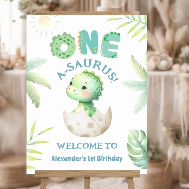 Dinosaur 1st Birthday Boy Cute Dino Welcome Sign (Creator Uploaded)
