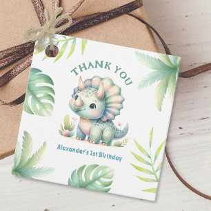 Dinosaur 1st Birthday Boy Cute Triceratops Favor Tags