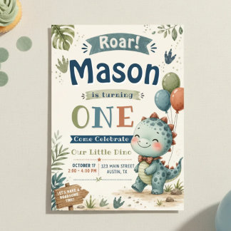 Dinosaur 1st Birthday Boy Invitation