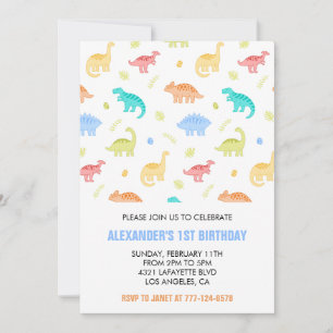 Dinosaur 1st birthday boy jungle kids t rex blue invitation