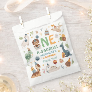 Dinosaur 1st Birthday Boy One A-Saurus Dino Party Favor Bag