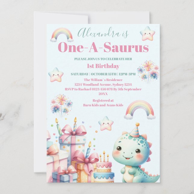 Dinosaur 1st Birthday Colorful Cute Invitation (Front)