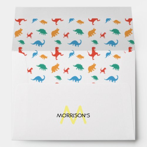 Dinosaur 1st Birthday Colorful Monogram Invitation Envelope