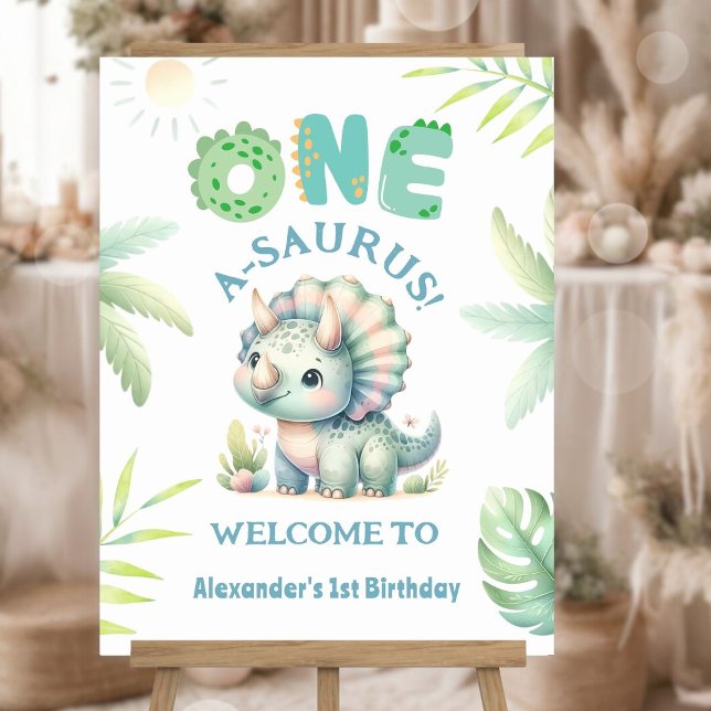 Dinosaur 1st Birthday Cute Boy Welcome Sign (Creator Uploaded)