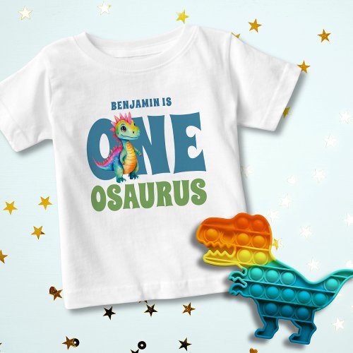 Dinosaur 1st Birthday Cute Custom Name Turning one Baby T_Shirt