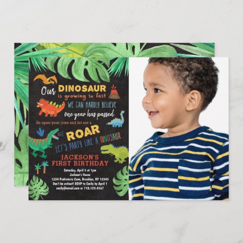 Dinosaur 1st Birthday Dino Party Photo Invitation