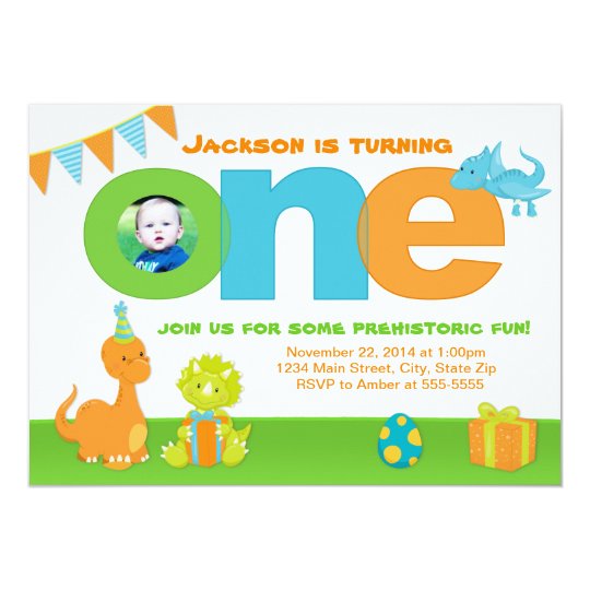 dinosaur 1st birthday invitation 5x7 photo card zazzle com