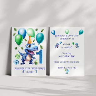 Dinosaur 1st Birthday Invitation Boy-Personalized
