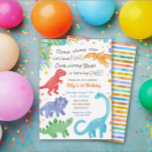 Dinosaur 1st Birthday Invitation Colorful Cute at Zazzle