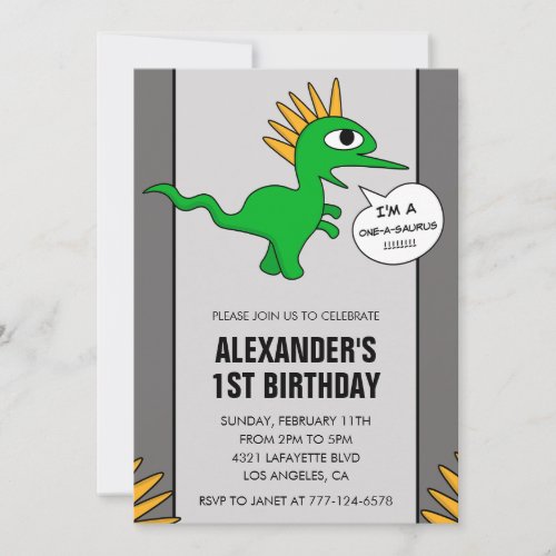 Dinosaur 1st birthday invitation One_a_saurus cute