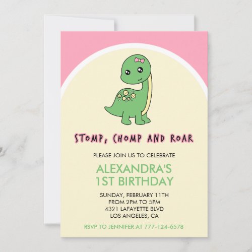 Dinosaur 1st birthday invitation stomp chomp roar 