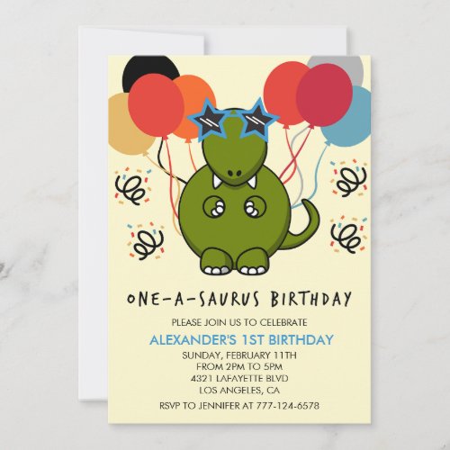 Dinosaur 1st birthday invitations Funny colorful