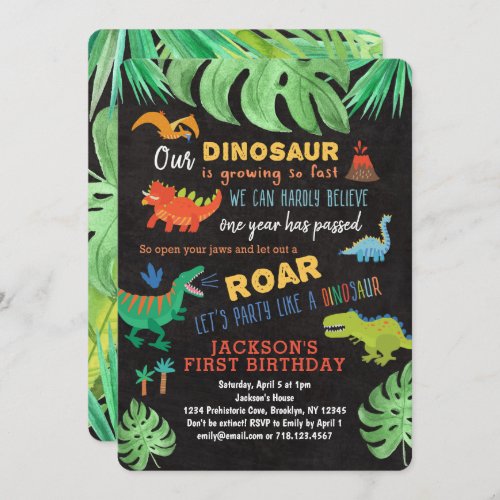 Dinosaur 1st Birthday Invitations Roar Dino Party