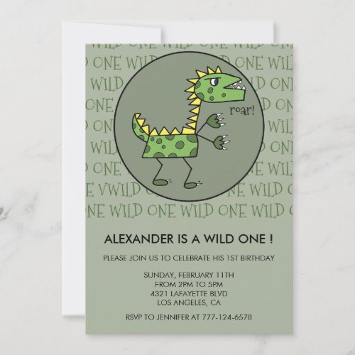 Dinosaur 1st birthday invitations wild one boy