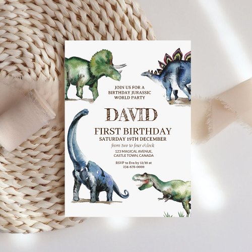 Dinosaur 1st Birthday Jurassic World Dinosaurs  Invitation