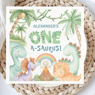 Dinosaur 1st Birthday One A-Saurus Boy Dino Paper Napkins