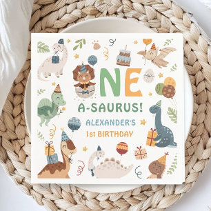 Dinosaur 1st Birthday One A-Saurus Boy Dino Paper Napkins