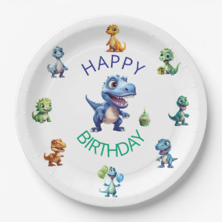 Dinosaur 1st Birthday Paper Plates Boy - Editable